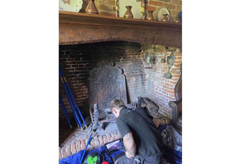 CCTV survey of an open fireplace chimney